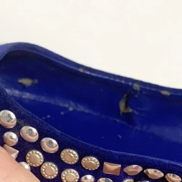 Candies Faux Suede Covered in Silver Toned Studs Rounded Toe Ballet Flats Royal - Picture 13 of 13